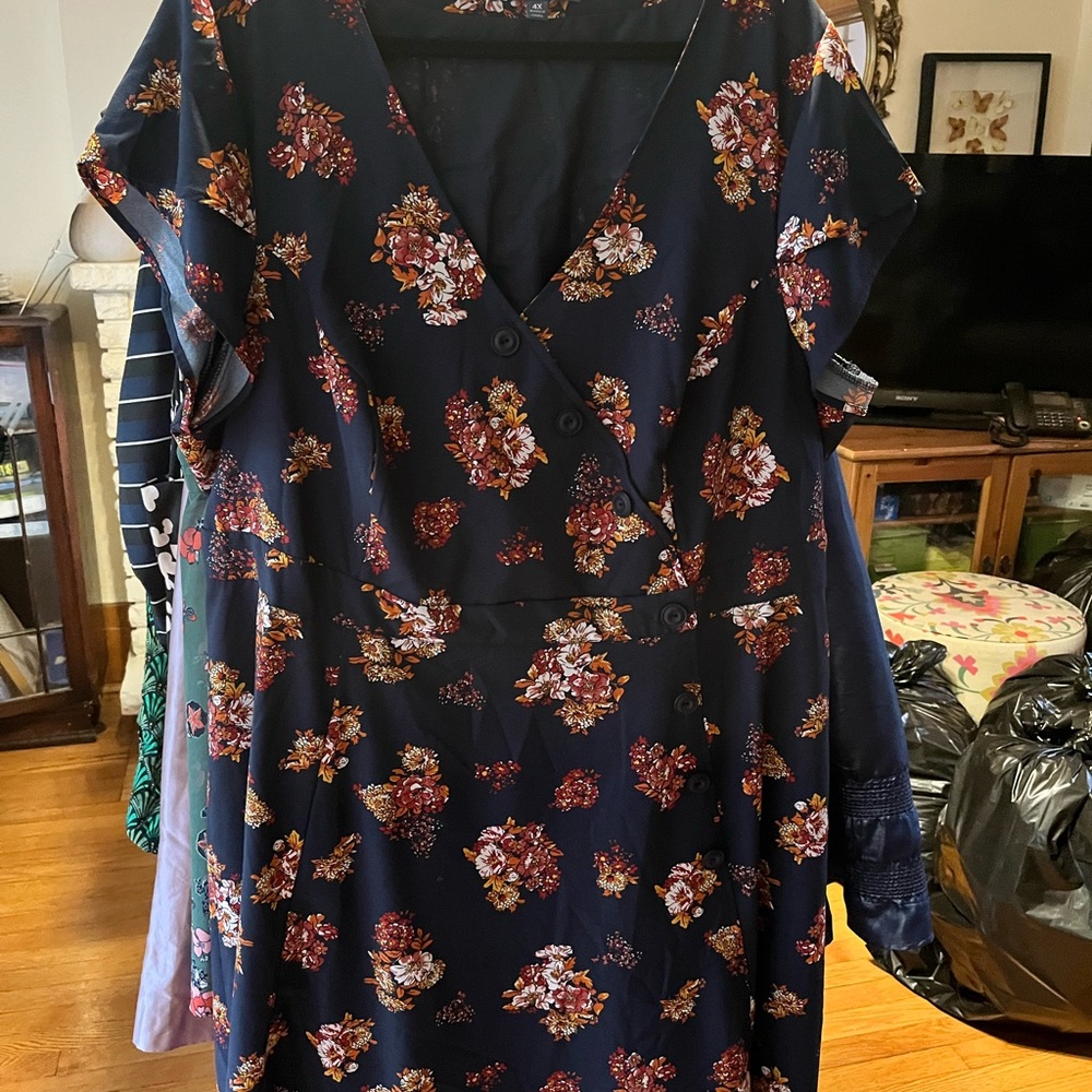 Modcloth Dark Blue Dress with Orange Floral Accents
